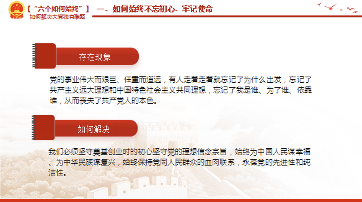 “六个如何始终”如何解决大党独有难题党课讲稿+PPT课件