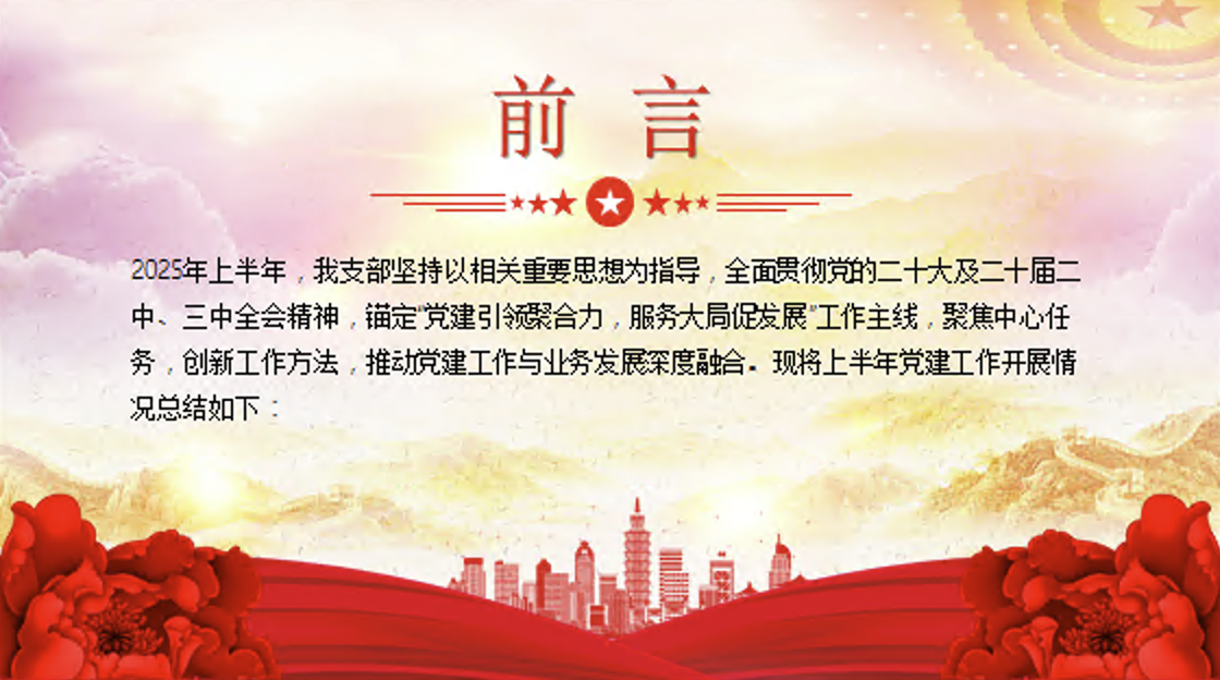 党支部2025年上半年党建工作总结PPT文稿